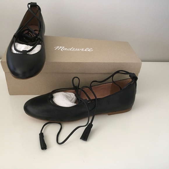 Madewell Lace-Up Leather Flats s.6.5 Black NEW - Picture 1 of 4